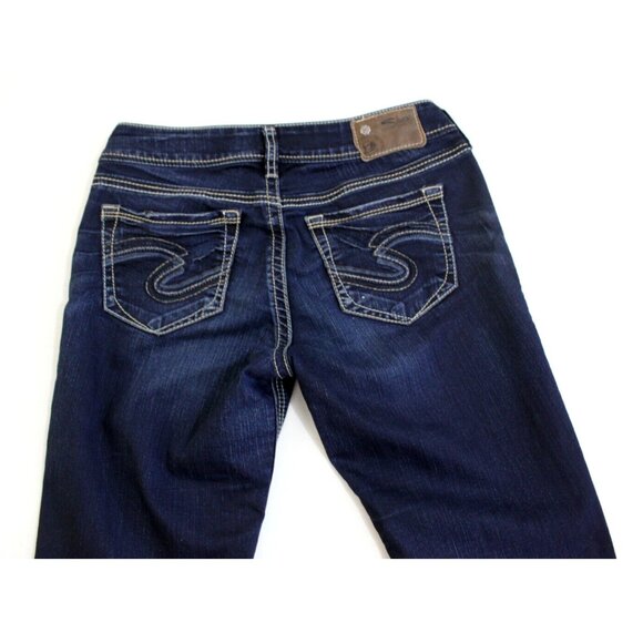 Silver Women Jeans Suki Mid Slim Bootcut Dark Saddle Stich Denim Blue Size 28x33 - Picture 8 of 15